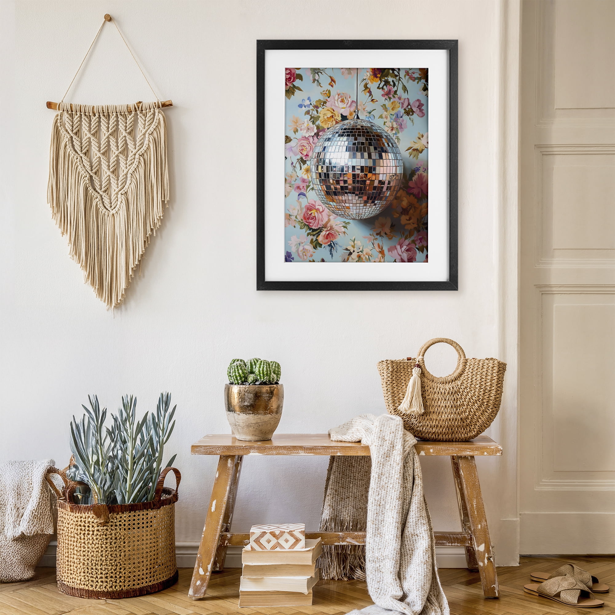Stupell Industries Floral Disco Ball Reflection Black Framed Print Under Glass, design by LSR Design Studio