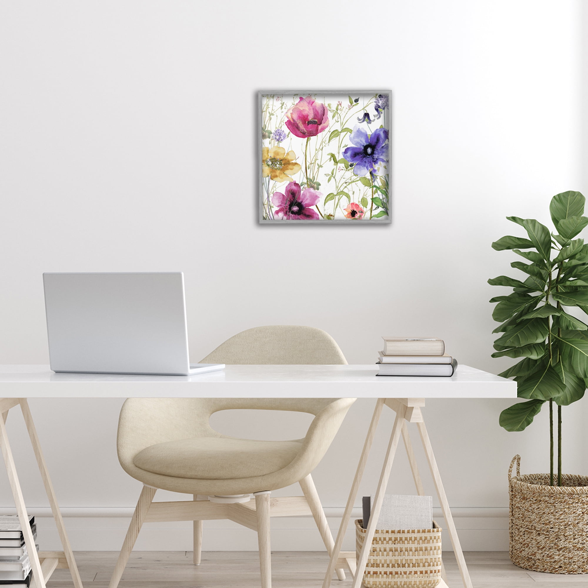 Botanical Spring Garden Blooms Gray Framed Giclee Art, design by Sasha