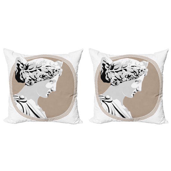 Ambesonne Retro Throw Pillow Cover 2 Pack, Folk, 18", Pale Grey Tan