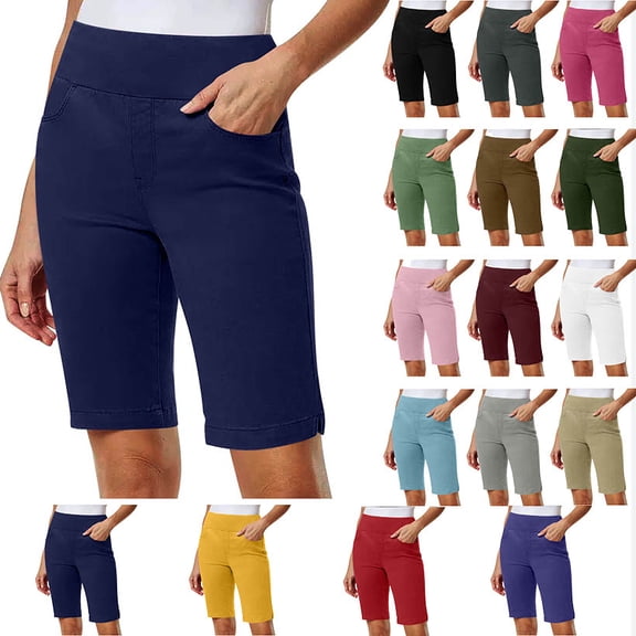 Athletic Shorts for Women Solid Stretch Twill Shorts Thin Waist Pull On Regular Hiking Shorts Bermuda Summer Casual With Pockets