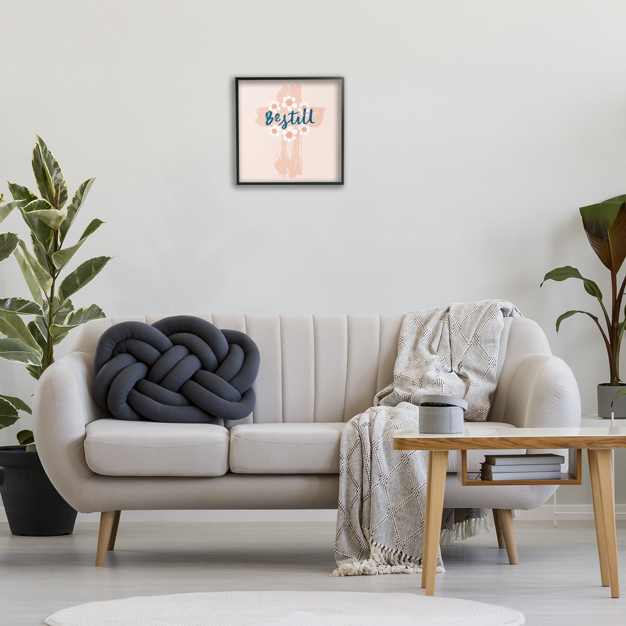 Stupell Industries Be Still Pastel Cross Religious Painting Black Framed Art Print Wall Art, 17 x 17