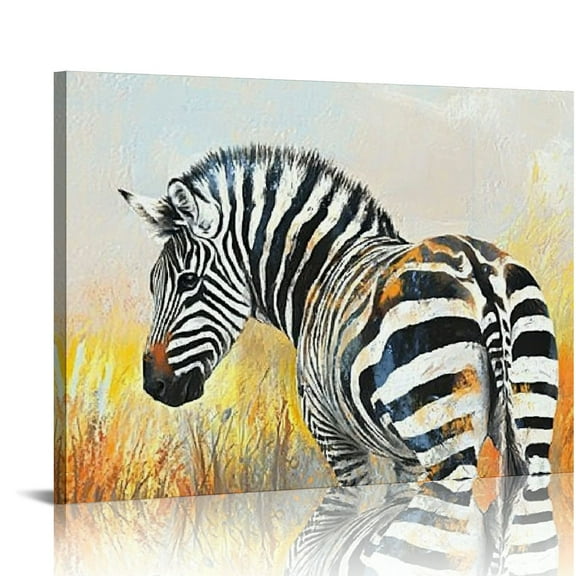 ZFLMY Old Barn Wild Zebra Canvas Wall Art: Black and White Zebra Pictures Wildlife Art Bathroom Wildlife Painting Print 16x12in