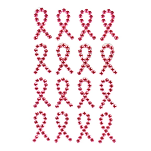 A1U Breast Cancer Awareness Gem Stickers, Pink Ribbon Design Embellishments Crafts DIY Scrapbooks Cards Themed-Party Gift Favor Self-Adhesive Ornaments Accessories Decorations, 1 pack (16-ct. Packs)
