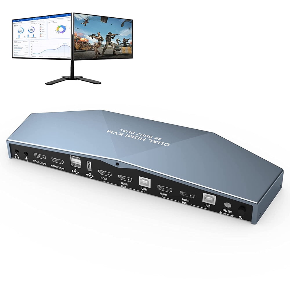 Dual Monitor Hdmi 2.0 Kvm Switch 2 Port Extended Display 4K60Hz, Usb