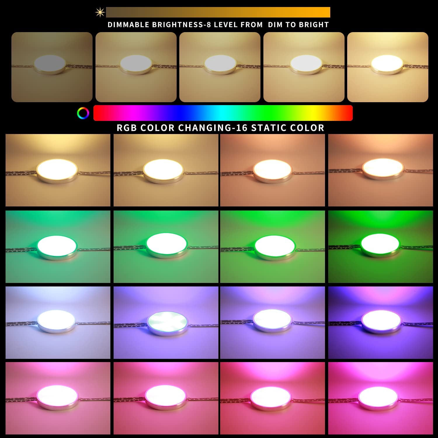 LED Low Voltage Puck Lights,Under Cabinet Plug-in Lighting Kit,RGB Color Changing (4 x Pack)