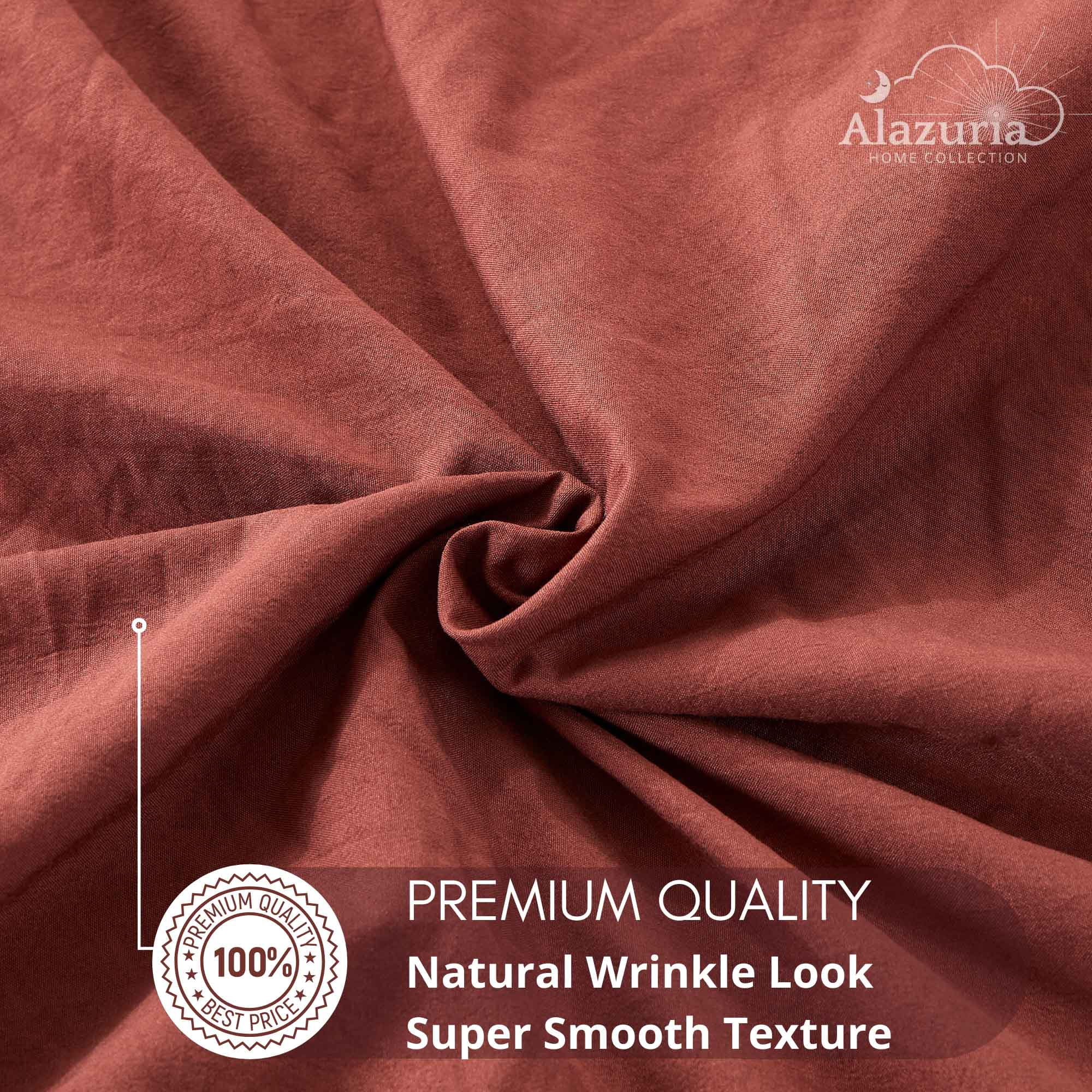 Alazuria Duvet Cover Set Soft Wrinkled Microfiber with zipper and 4 corner ties Brown Chocolate color Twin size ( 90" x 68" )