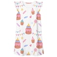 thumbnail image 4 of Afuyipoi ​Girls Sweet Cake Graphic Fashion Dress (5-12 Years) Summer Flutter Sleeve Round Neck Casual Dress for Holiday Outing Watermelon Red 11/12, 4 of 7