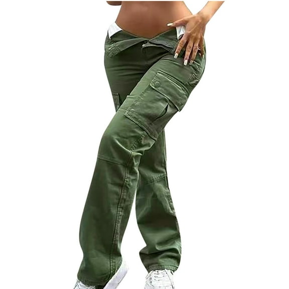 XFLWAM Cargo Pants Women Baggy Wide Leg High Waist Workwear Pockets Trousers Hiking Cargo Casual Pants
