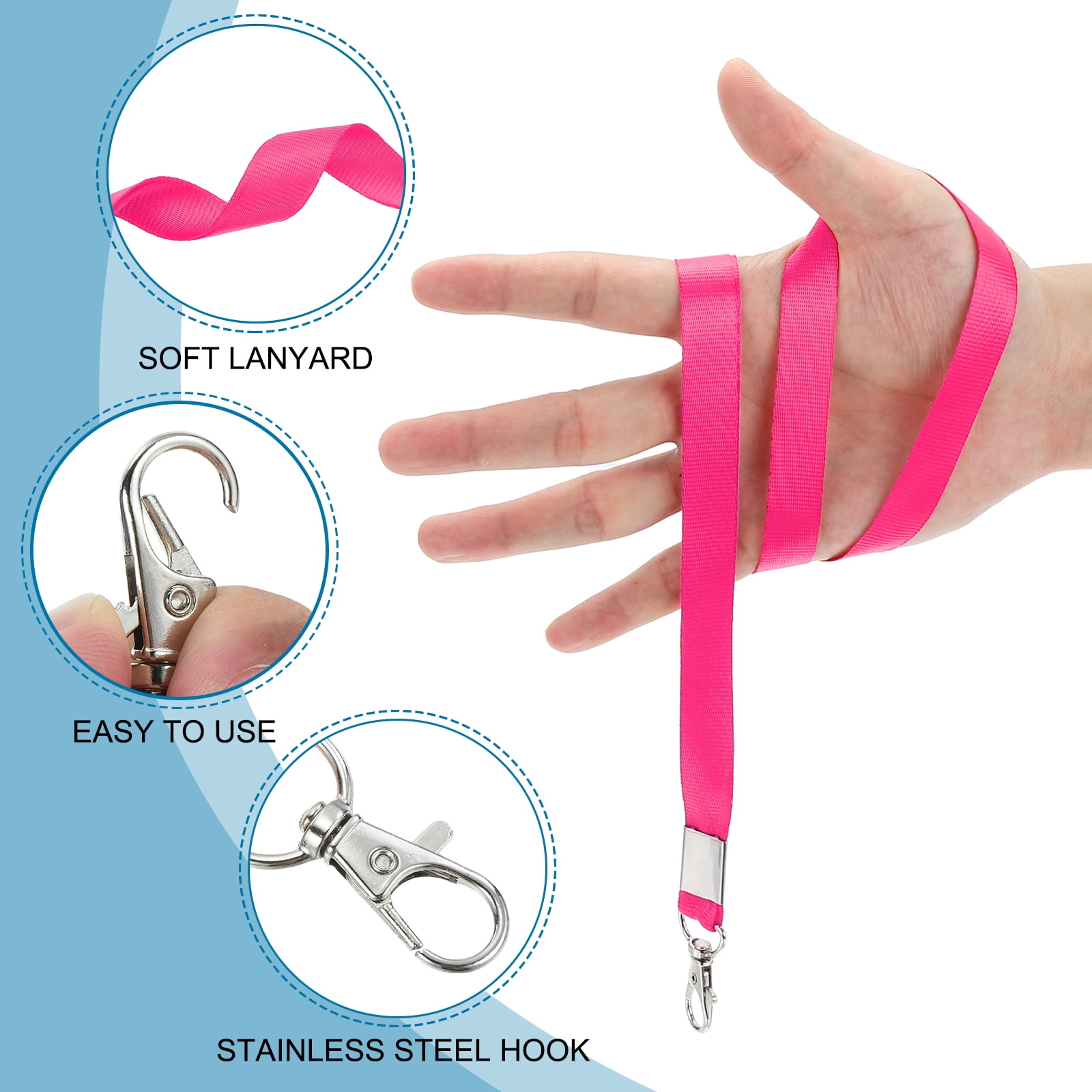 Uxcell 48cm Lanyards Bulk, 50Pcs Teacher Lanyards for ID Badges Keys Badge Lanyard Durable Personalized with Clip for ID Card, Hot Pink