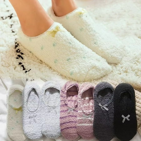 

1 Pair Women Socks Contrast Colors Soft High Elasticity Bow-knot Striped Keep Warm Solid Color Low Cut Anti-ski