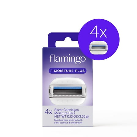 Flamingo Moisture Plus Women's Razor Blade Refill Cartridges, 4 Count