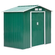 Outsunny 7' x 4' x 6' Garden Storage Shed Outdoor Patio Yard Metal Tool Storage House w/ Floor Foundation and Double Doors Green