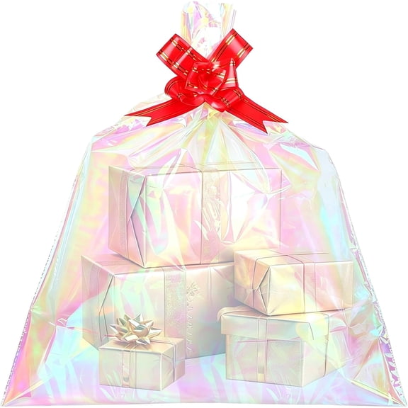 Large Plastic Gift Bags(16x20 Inch) 6 Sets Clear Iridescent Cellophane Bags for Gifts Basket Stuffers Wrap Holographic Goodie Bag Birthday Wedding Christmas Valentines Party Favors Supplies Wrapping