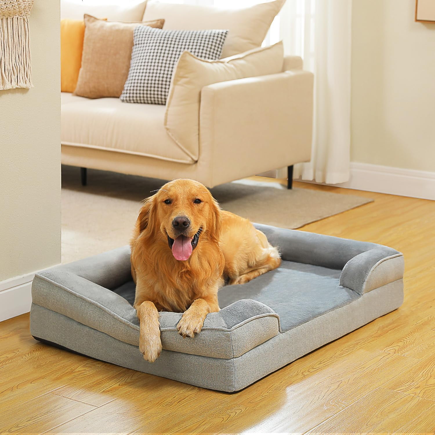 Orthopedic Dog Bed, Waterproof Medium Dog Bed for Dogs with Supportive Foam,2-Layer Waterproof Cover and Non-Slip Bottom for Small, Medium and Large Dog-Blue Medium