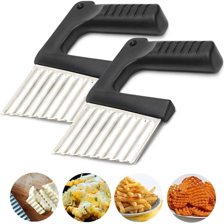 

Potato Crinkle Cutter Chipper Stainless Steel French Fry Slicer Vegetable Choppers Family Share Kids Loving Crinkle Easy Grip Weaning Veg Black 2pcs