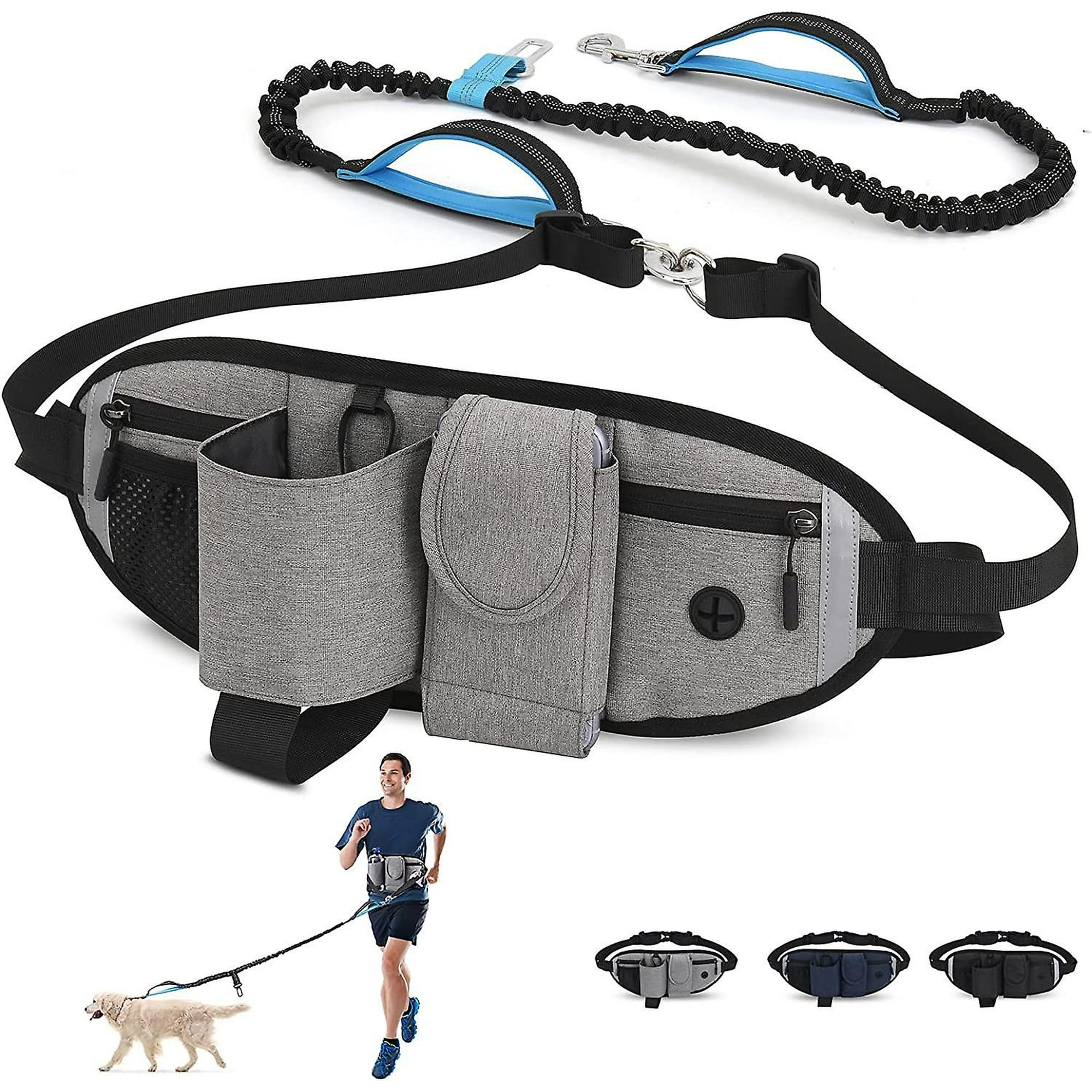 Hands Free Dog Leash For Dogs With Heavy duty Traffic Handle Retractable Dog Leash Adjustable Waist Belt With Pouch