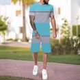 thumbnail image 3 of Vedolay Mens Short Sets Men's 2 Piece Outfits Color Block Short Sleeve T Shirt and Shorts Set with Pockets,Red XL, 3 of 5