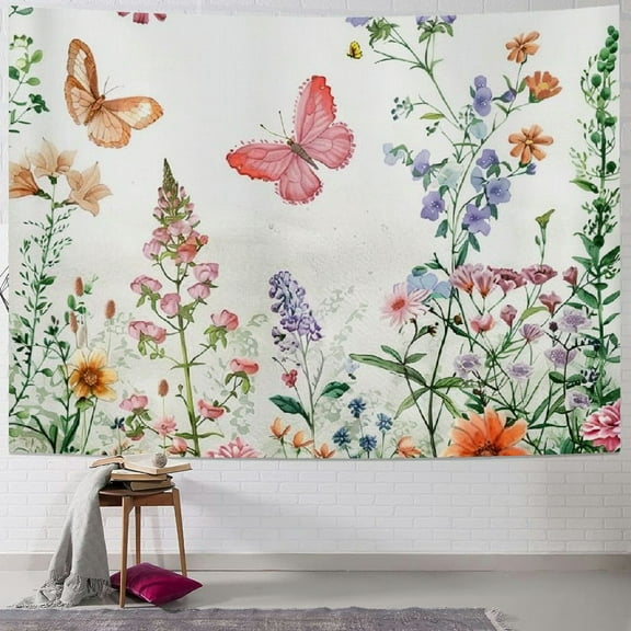 Creowell  Watercolor Floral Tapestry Flower Plant Pretty Colorful Wildflower Wall Hanging Tapestries Home Decor Wall Hanging Art Decor Living Room Bedroom Home Decor 40x30inch