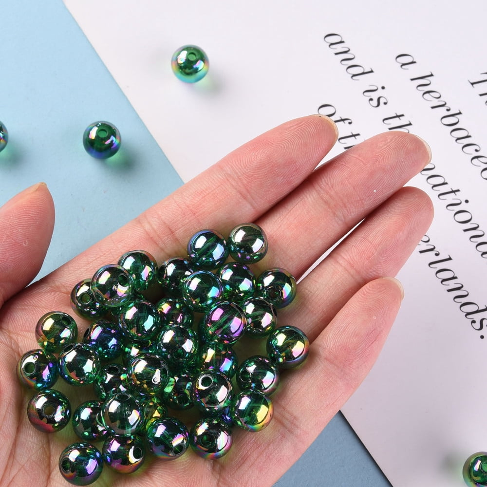 Transparent Acrylic Beads AB Color Plated Round Green 10x9mm Hole: 2mm about 940pcs/500g