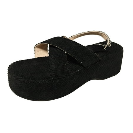 

Daznico Sandals Women Ladies Solid Color Suede Crossed Open Toe Buckle Thick Sole Sandals Orthopedic Sandals for Women Summer Sandals for Women 2024(Color:Black Size:US 9)