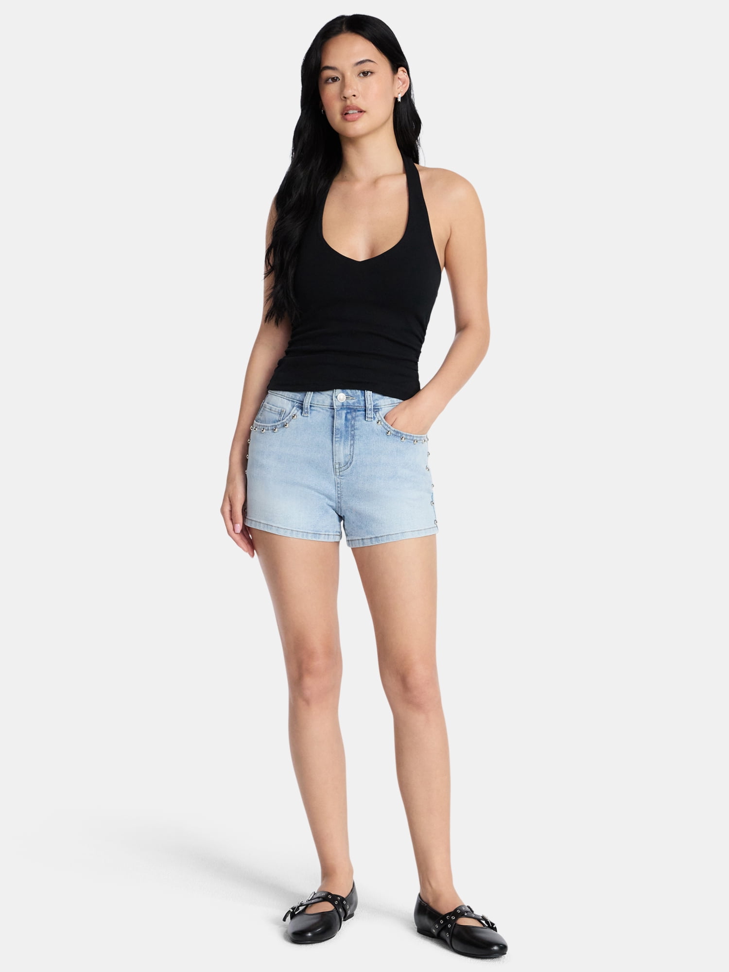 Madden NYC Women’s Studded Denim Shorts, Sizes 00-18