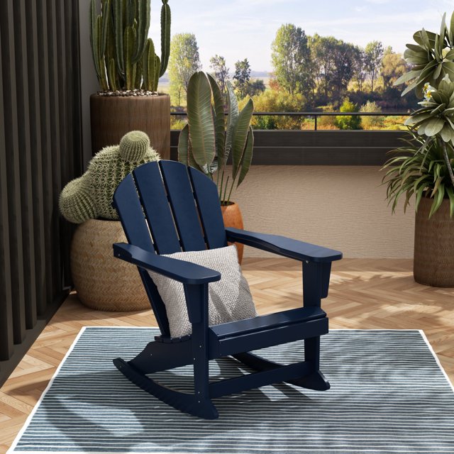Westintrends Mecedora Ext. Malibu Clásica Madera Poliéster Resist. a Todo Clima, Silla Adirondack Plást. para Patio y Césped con Soporte 350 Lb, Azul Marino