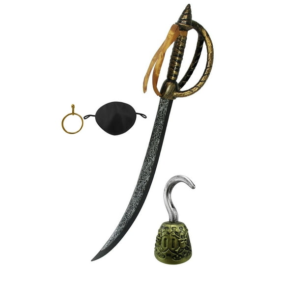 Nicky Bigs Novelties Deluxe Caribbean Pirate Costume Accessory Set- Sword Hook Eye Patch Earring Kit