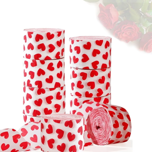 Tutuviw 8 Rolls Valentinesday Love Wrinkles Paper Roll,Crepe Paper Streamers Rolls Red Heart Ribbon Hanging Decoration,Heart Streamers for Wedding Bridal Engagement Decoration