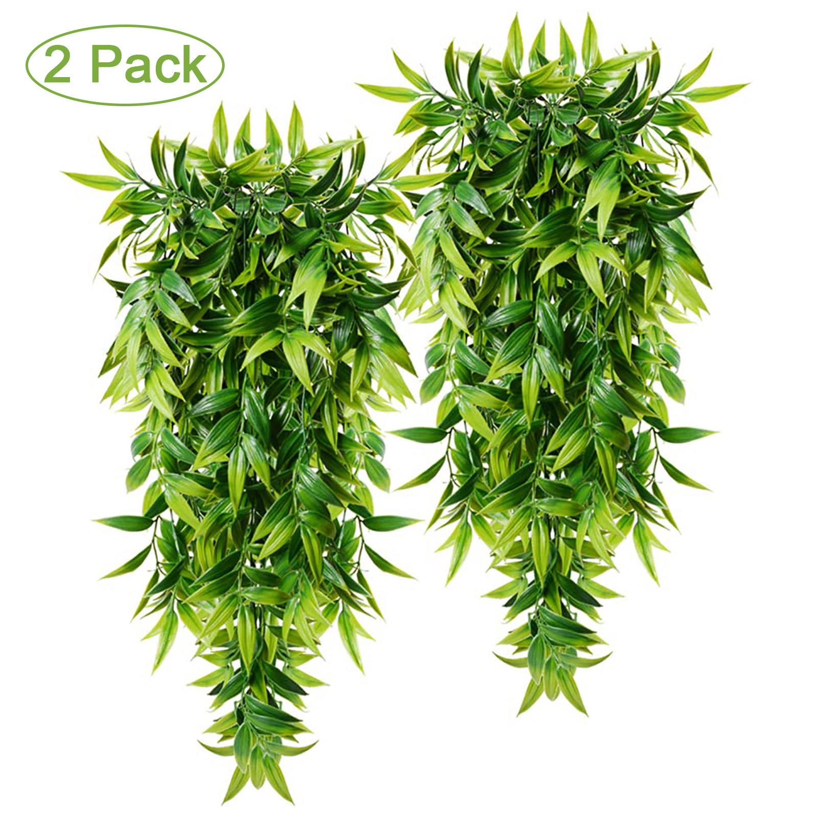 2 Pack Artificial Hanging Plants Fake Greenery Bamboo Leaves Plants