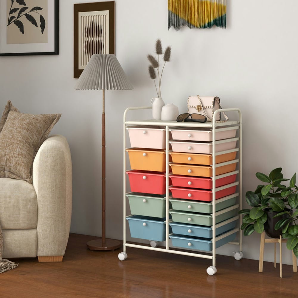 Spaco 15-Drawer Utility Rolling Organizer Cart Multi-Use Storage-Deep Multicolor, Craft Organizers and Storage, Multipurpose Organizer Cart for Home, Office, School