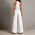 thumbnail image 5 of TOUMENY Fall Jumpsuits for Women Wide Leg High Waist Ruched Drawstring Jumpsuit V Neck Sleeveless Bohemian Loose Romper White XXL, 5 of 6