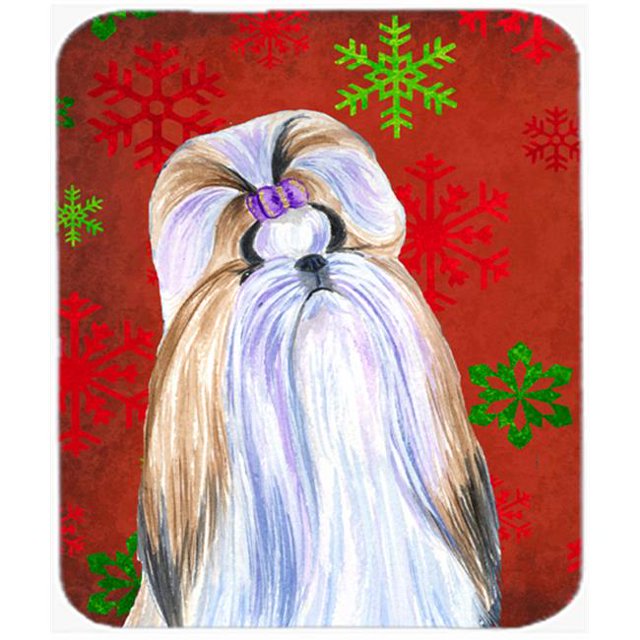 Carolines Treasures SS4672MP Shih Tzu Tapis de Souris de Noël Flocons de Neige Rouges et Verts - Tapis Chaud Ou Trivet