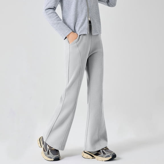NAISIBABY Girls Sweatpants with Pockets (5-15T), Flare Leg Cotton Casual Elastic Waist Comfortable Sport Pants Gray 12T