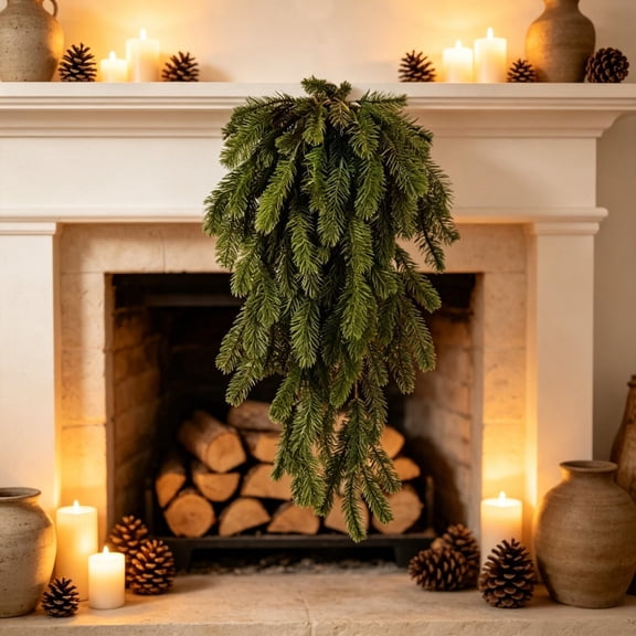 Elainilye 32-Inch Artificial Christmas Teardrop Swag, Realistic Touch Pine Hanging Garland for Front Door Wall Mantel Winter Decor