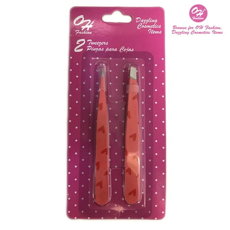 Eyebrow Kit - OH Fashion Tweezers Set Hearts Style Set of Slant and Point Tip Tweezers Kit 2 pieces Eyebrow Kit