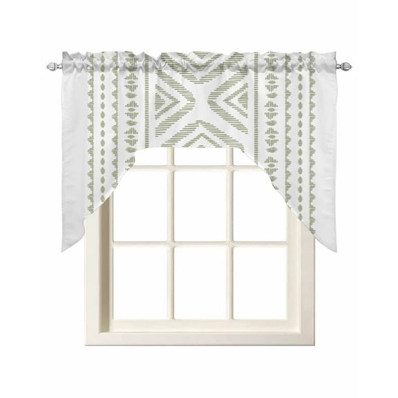 Geometric Kitchen Swag Valances for Windows, Sage Green Boho Stripe Farmhouse Texture Swag Valances Curtains for Living Room, Rod Pocket Window Treatments for Bathroom, Bedroom, Cafe, 56"x36"