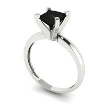 1ct princess cut black natural onyx 18k white gold Bridal Wedding Engagement Promise Anniversary Ring for Women size 8.5