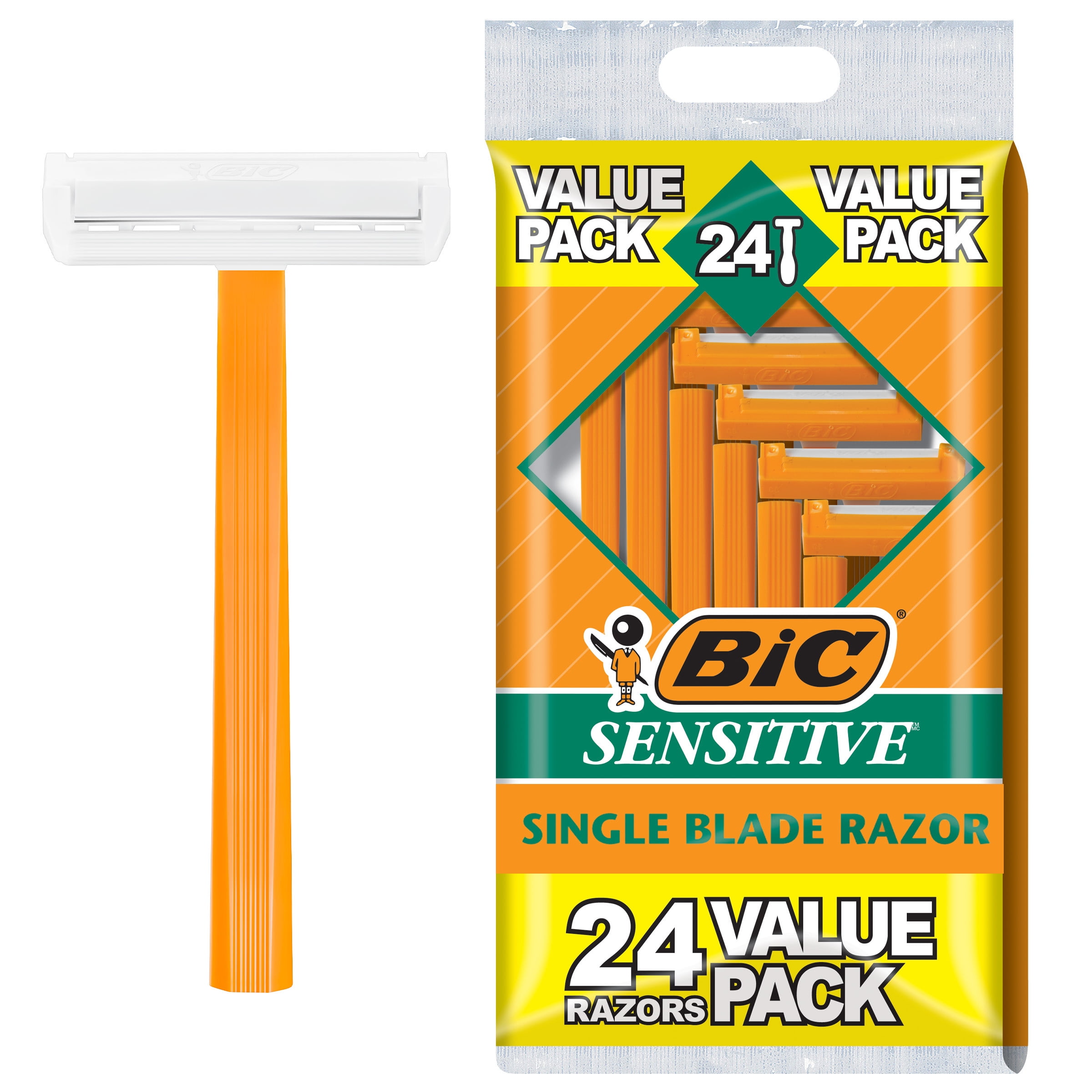 BIC Sensitive Shaver Men's Disposable Razor Value Pack, Single Blade