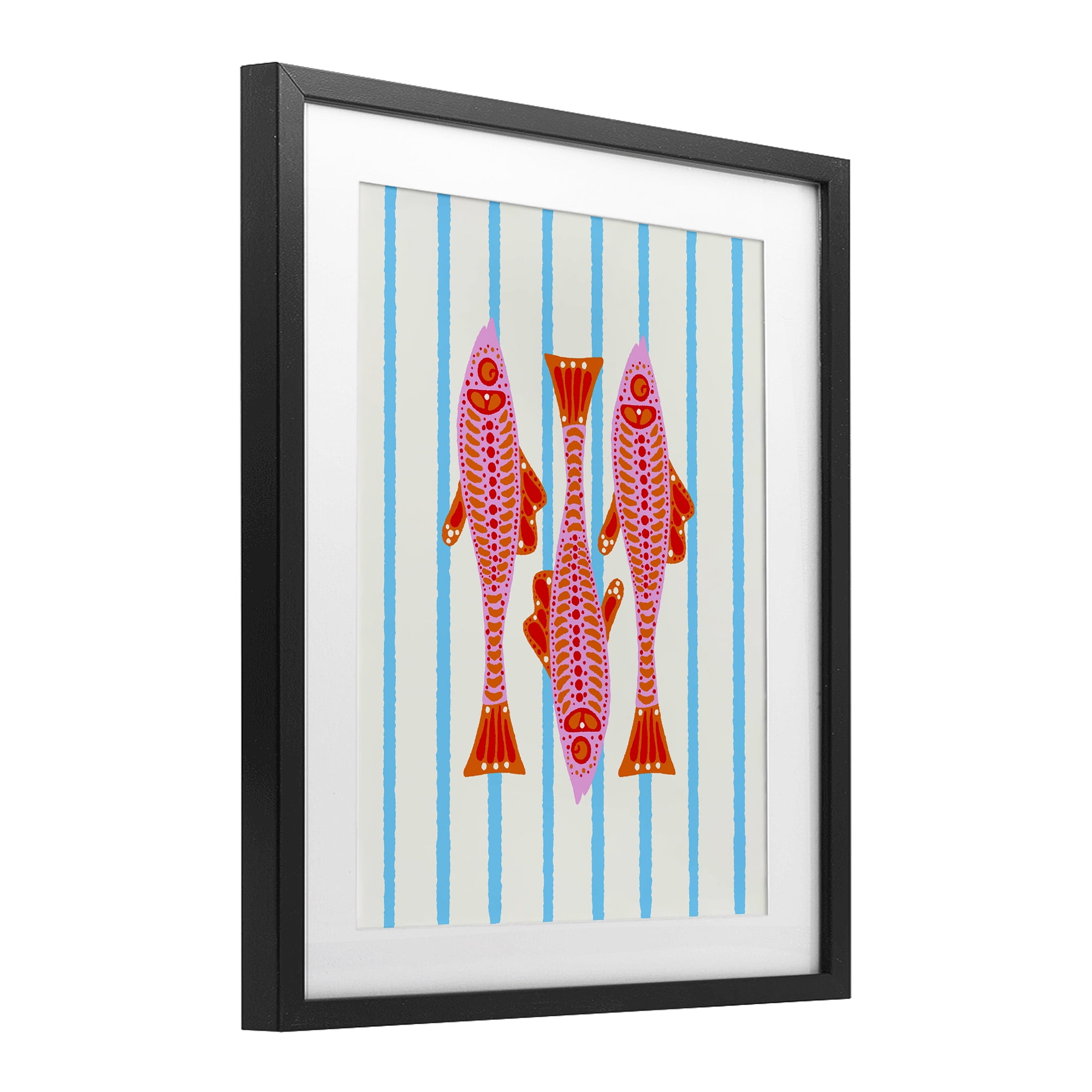 Stupell Industries Bright Aquatic Fish on Stripes Black Framed Print Under Glass, design by Indira Prieto | IndySign