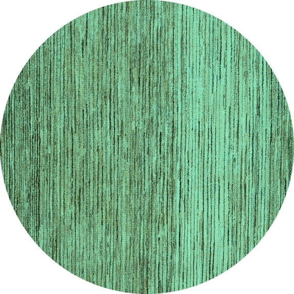 Ahgly Company Machine Washable Indoor Round Oriental Turquoise Blue Modern Area Rugs, 4' Round