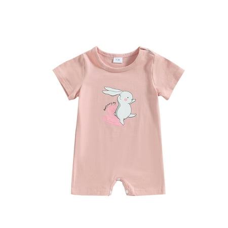 

Baby Girls Easter Romper Infant Short Sleeve Round Neck Bunny Print Jumpsuit