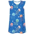 thumbnail image 3 of Spazoro Girls Midi Dresses, Ruffle Sleeve A-Line Jellyfish Print Crew Neck Casual Summer Dresses for Girls Dark Blue Size 11-12, 3 of 7