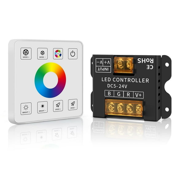 RGBW LED Light Strip Controller, 4 Channels LED Dimmer Controller, Wall- Mounted Touch Panel Dimming Controller for DC12V-24V 16A RGB or RGB White LED Light Strip(RGBW)