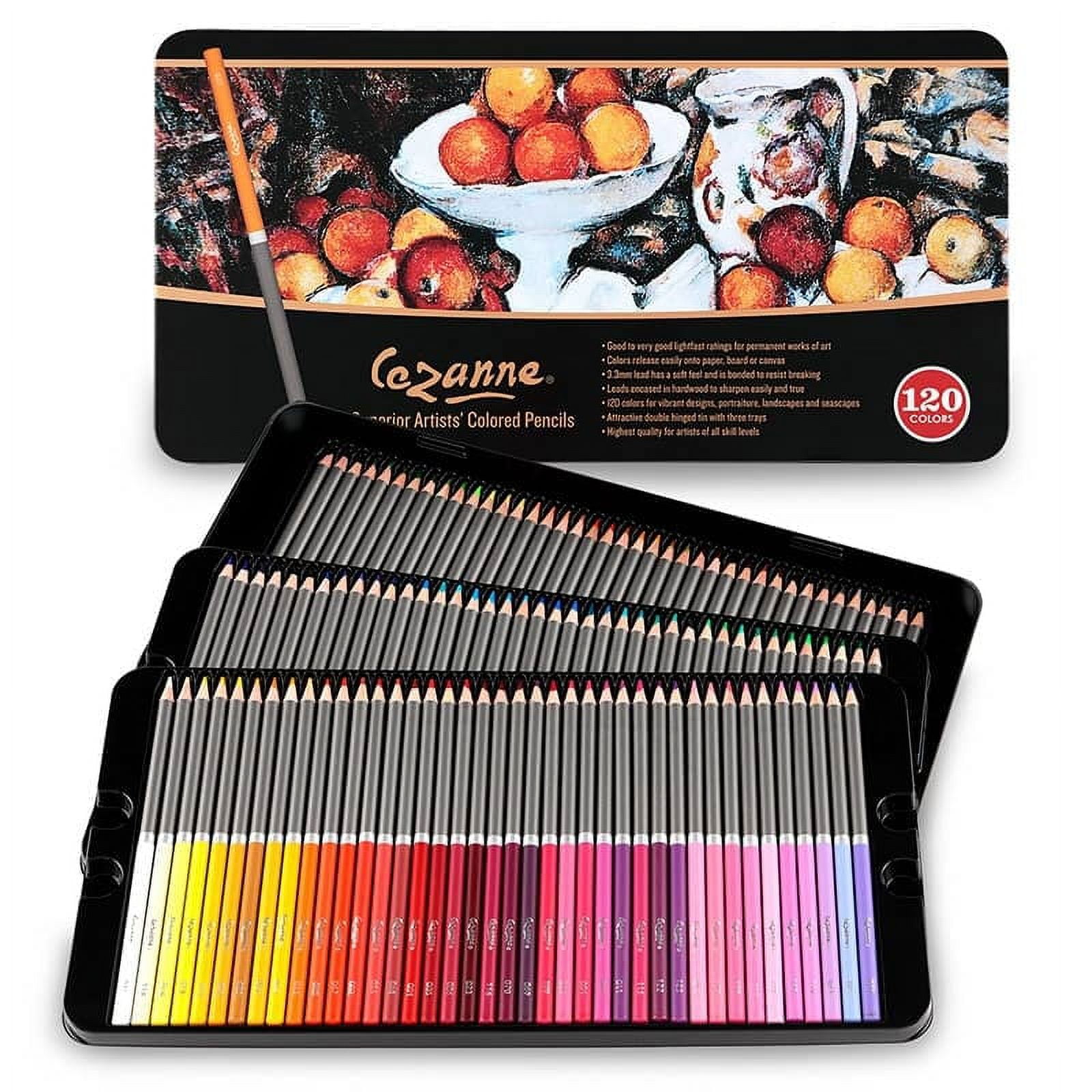 Cezanne Premium Colored Pencil Set With 6pk Colorless Blenders - Soft Wax Core Colored Pencils for Drawing, Blending, Coloring, Professional Artists & More! - 120-Count
