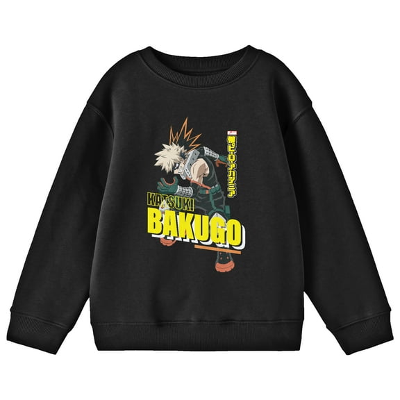 My Hero Academia Katsuki Bakugo Crew Neck Long Sleeve Youth Black Sweatshirt-Small