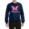 thumbnail image 2 of Wild Bobby, Butterfly Pink Ribbon Faith Hope Love, Breast Cancer Awareness, Unisex Crewneck Graphic Sweatshirt, Vintage Heather Navy, Small, 2 of 5