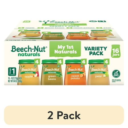 (2 pack) Beech-Nut Naturals Stage 1 Baby Food Variety Pack, 4 oz Jar, 16 Pack
