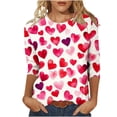 thumbnail image 1 of Staron Liquidation Hauts pour Femmes Saint-Valentin Col Rond Manches 3/4 Chemisiers T-Shirt Graphique Décontracté Hauts Cœur d'Amour Ample Été Printemps Été T-Shirt, 1 of 5