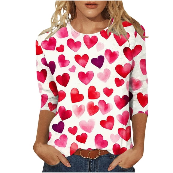 gakvbuo Valentine Day Shirt for Women Trendy 3/4 Sleeve Tunic Tops Cute Graphic Tees Round Neck Casual Funny Shirts Tops Blouse
