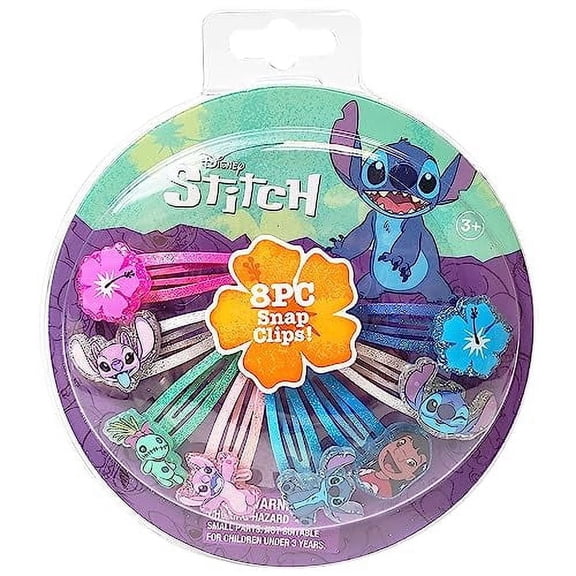LUV HER Girls Disney Lilo and Stitch Hair Clips, 8 Pieces - Colorful Non-Slip Hair Accessories